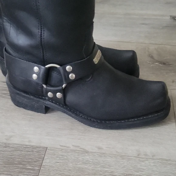 River Road Black Leather Motorcycle Riding Boots Size 11